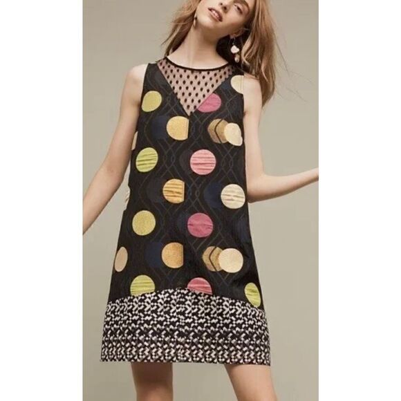ANTHROPOLOGIE Maeve Retro Tilde Jacquard Mixed Media Dress Size S NWT - Picture 1 of 16